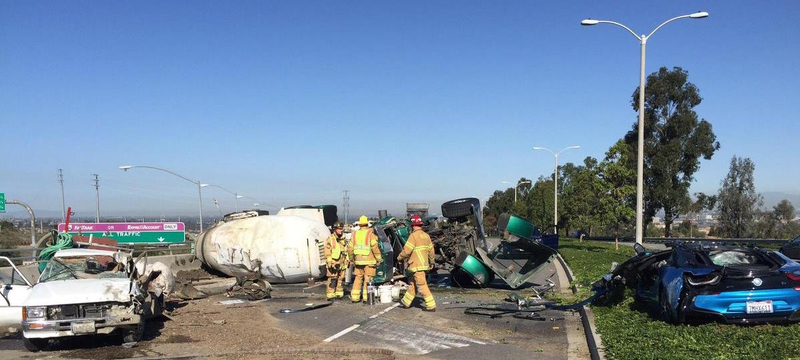 Illustration for article titled Here's What Happens When A Cement Truck Falls On A BMW i8